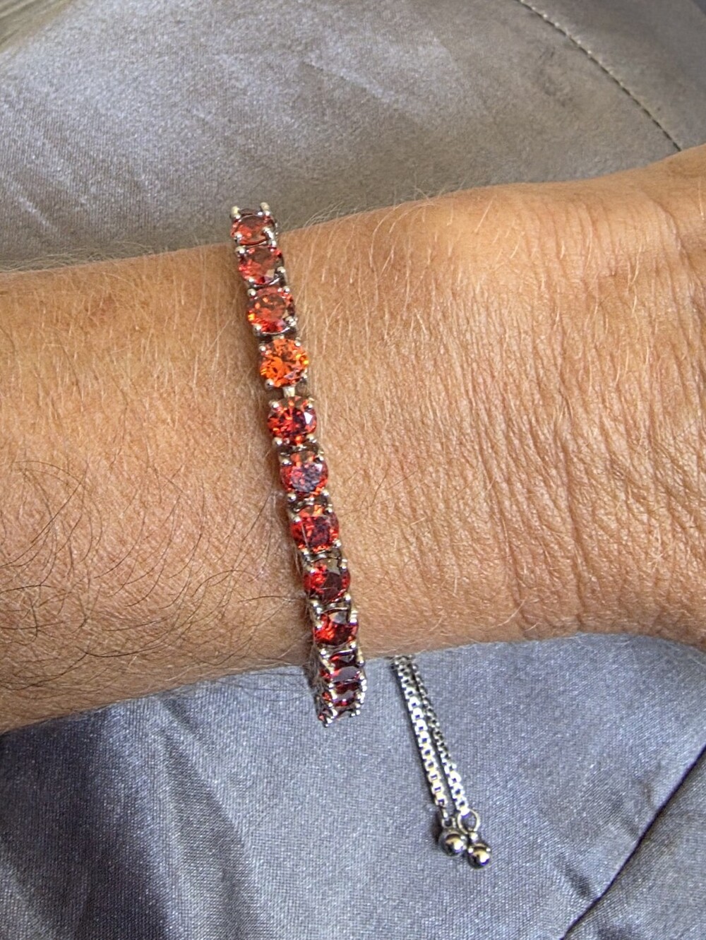 Simulated Round Cut Red Ruby Bolo Bracelet Silver Plated Tennis Bracelet